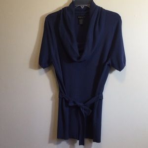 Evie Short-Sleeve Cowl Neck Sweater, blue, size 1X